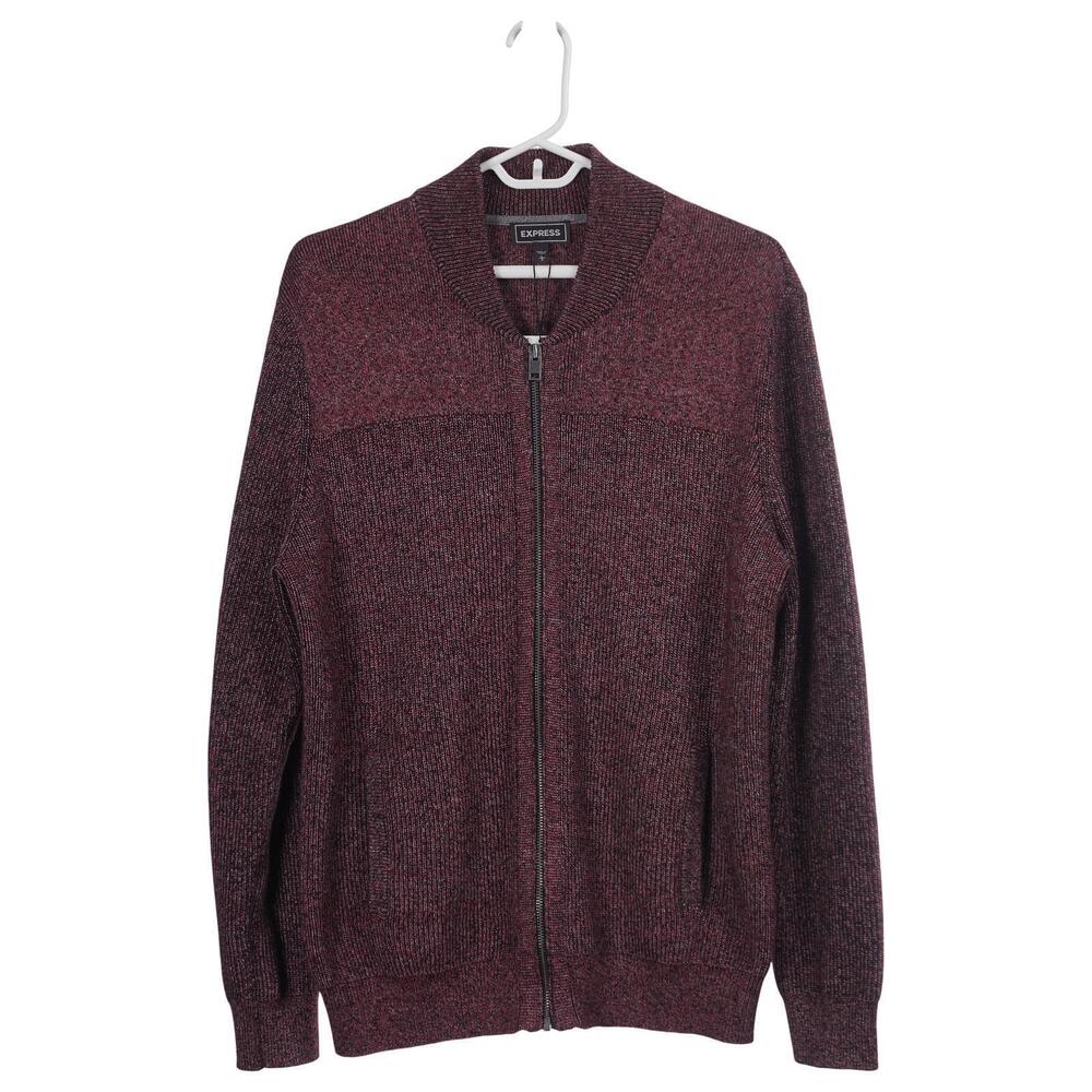 NWT EXPRESS Sweater Men L Red Full Zip Cotton Wool Blend Knit Pockets